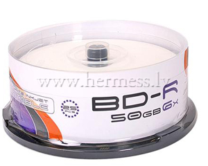 Diski Blu-Ray BD-R 50Gb, 6x, apdrukjami, Cakebox 25gab.